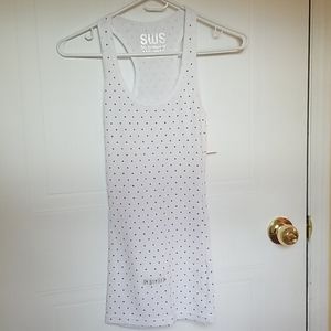 Medium white basic tank with black stars NWT
